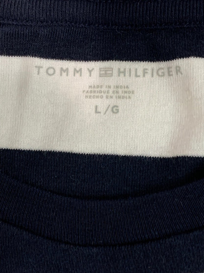 Large Tommy Hilfiger Womens Fitted Navy Blue White Striiped Tshirt