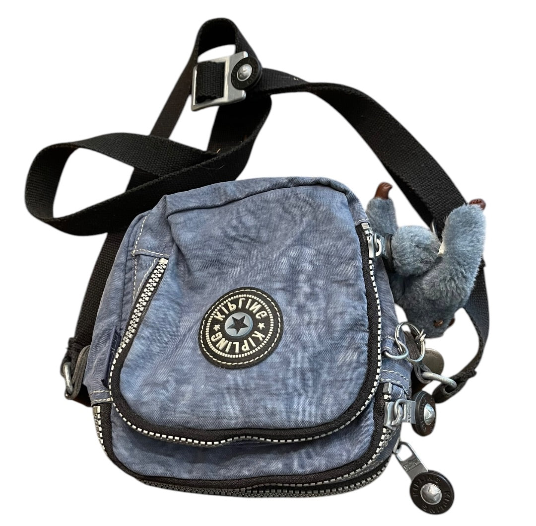 Blue Kipling with Monkey 3 Section Crossbody Bag  Zipper Blue