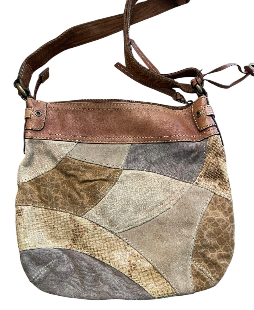 Fossil Leather Suede Purse Boho Patchwork Crossbody Shoulderbag