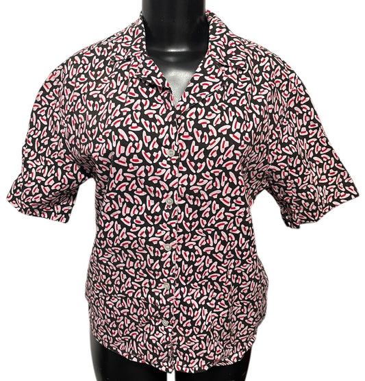 Size 12 Suburbans Womens Vintage Button Up Shirt Blouse Fedora Hat Print