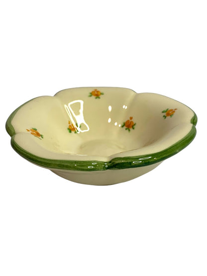 France Vintage Handpainted Dish Bowl Floral Shape Yellow Green 5 Inch