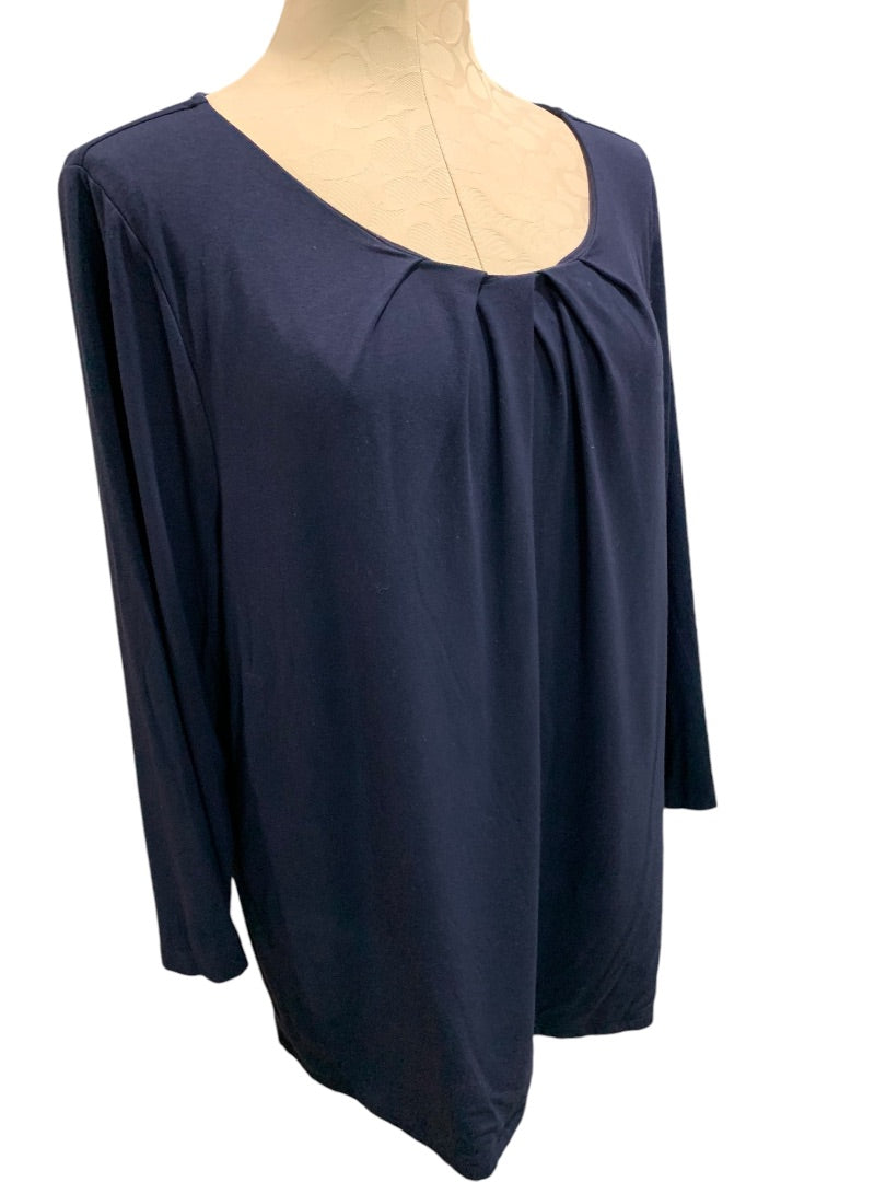 XL Talbots Womens Navy Blue Pullover Shirt Pleated Scoop Neck