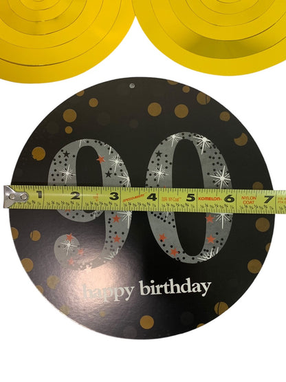 Pack of 6 Haning Paper Metallic 90th Birthday Decorations Black Gold New