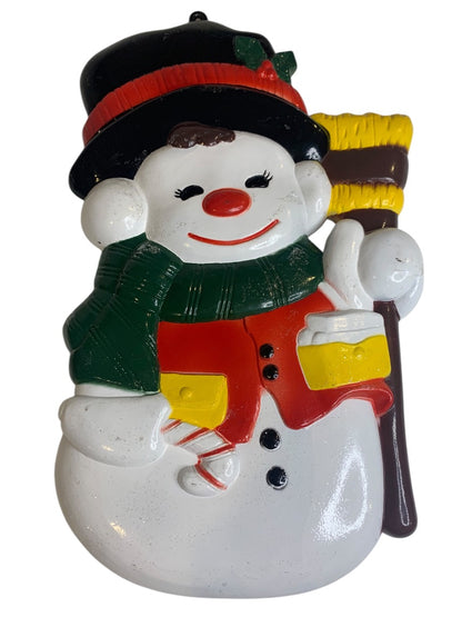 Plastic Snowman Hanging Wall Decor Winter Retro 12 Inches