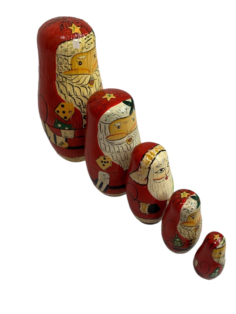 Vintage 1990s Santa Nesting Doll Matryoshka 5 Stacking Defects