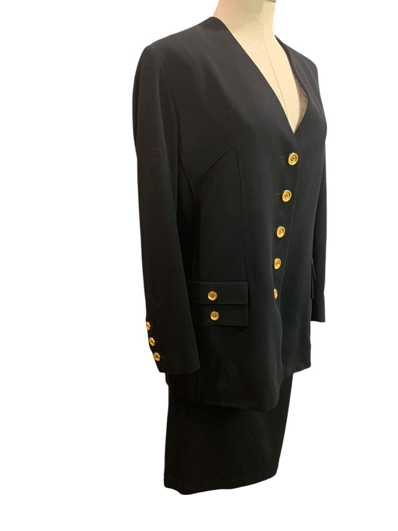 Size 46 (US 14) Sonia Rykiel France Womens Black Skirt Suit 1990s