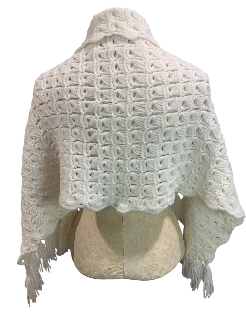 Vintage Crochet Shawl Tassels 18 x 50 Inches White