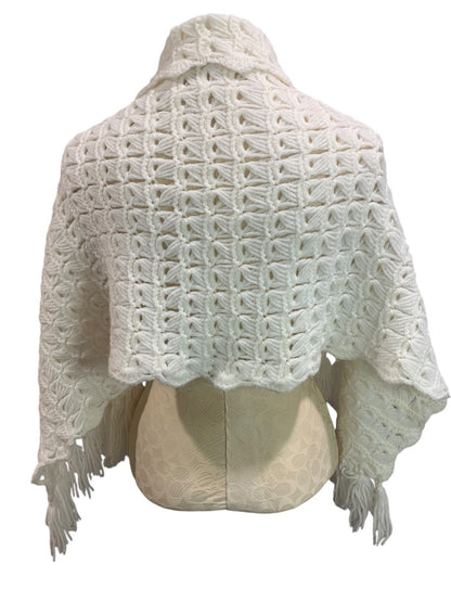 Vintage Crochet Shawl Tassels 18 x 50 Inches White