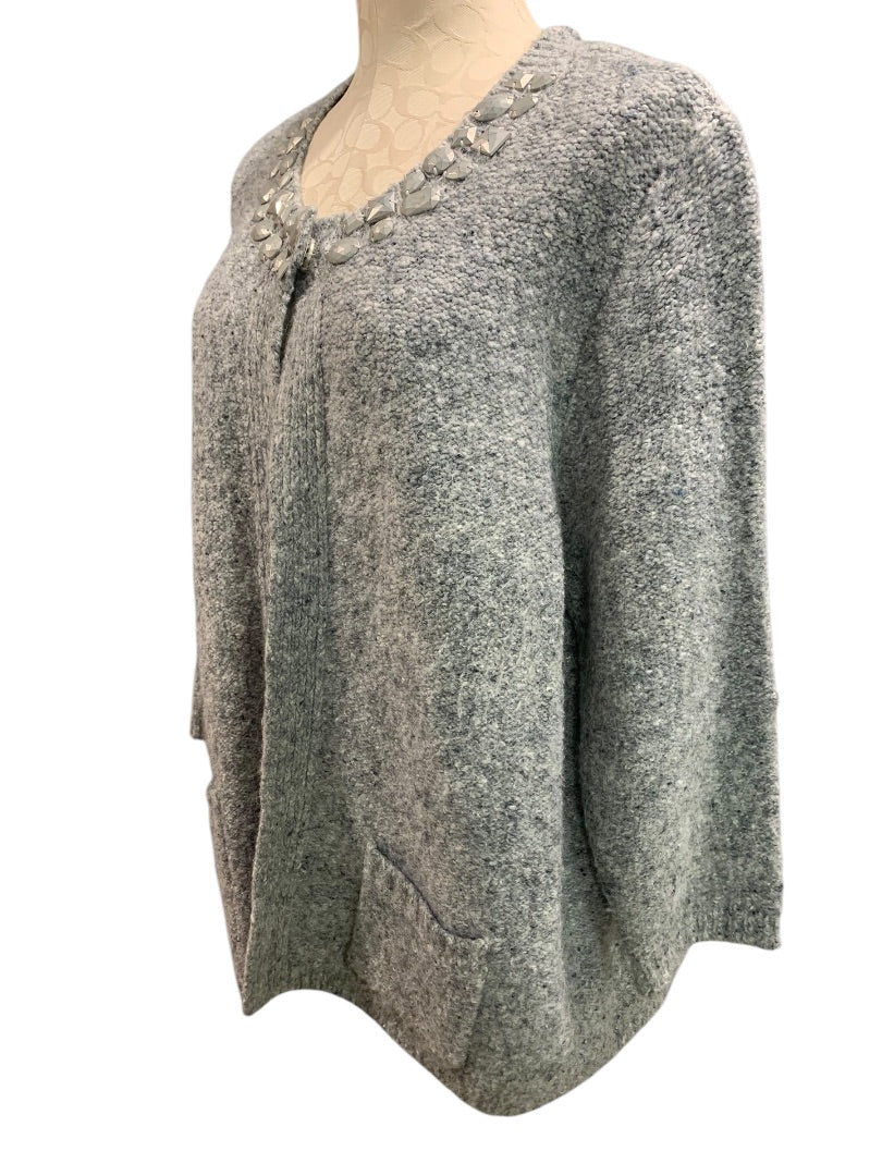 2X Ruby Rd Womens Gray Cardigan Embellished Neckline Pockets