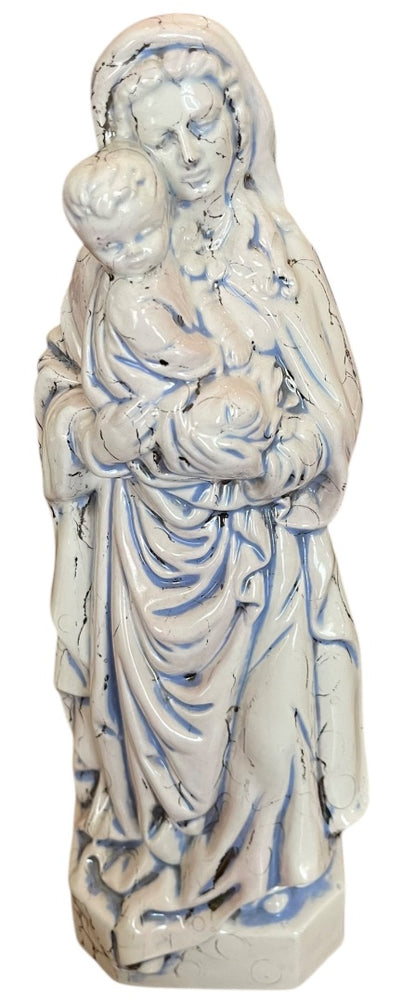 Vintage Madonna Baby Jesus Ceramic Figurine Artistic Glaze Blue Black 13.5 Inch
