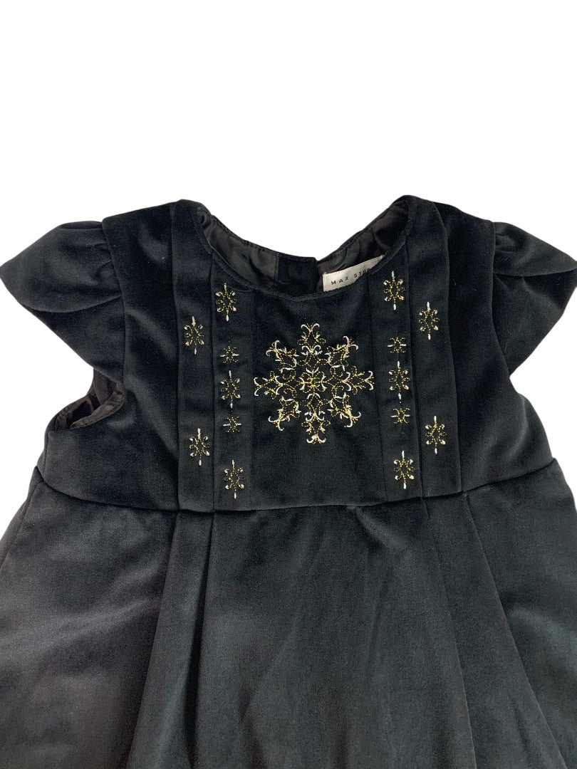 Size 4T Max Studio Girls Holiday Black Velour Dress Embroidered Snowflake