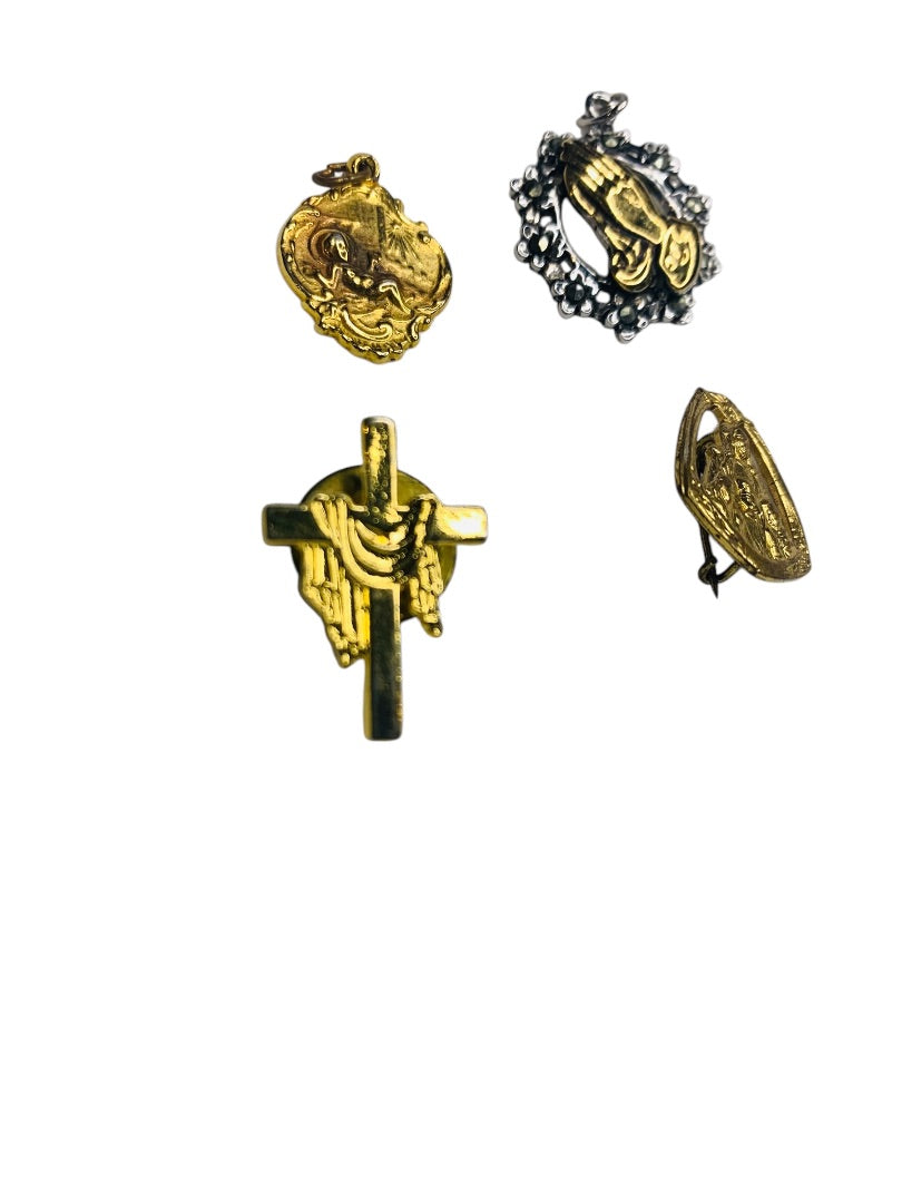 Lot of 4 Religious Small Charms Pins Catholic 1 Inch