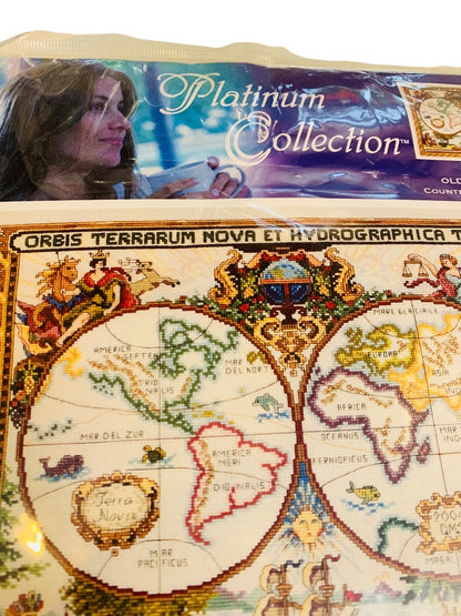 Janlynn Platinum Collection Olde World Map Counted Cross Stitch Kit 18 x 15 New Sealed