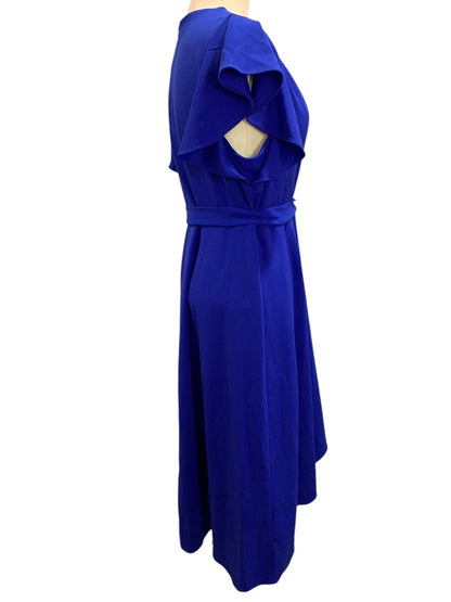 Size 12 DKNY New Flutter Sleeve Faux Wrap Dress Royal Blue