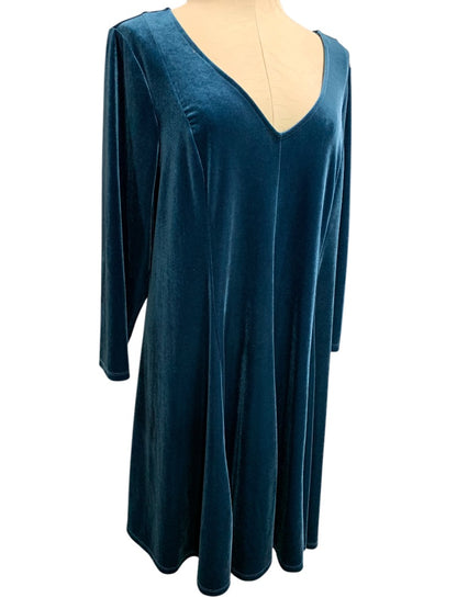 2X Torrid Deep Teal Velour A-Line Dress V-Neck Stretch Swing