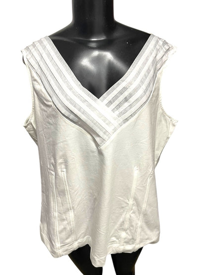 1X Nic+Zoe Womens New Woven Trim V-Neck Womens Tank Paper White