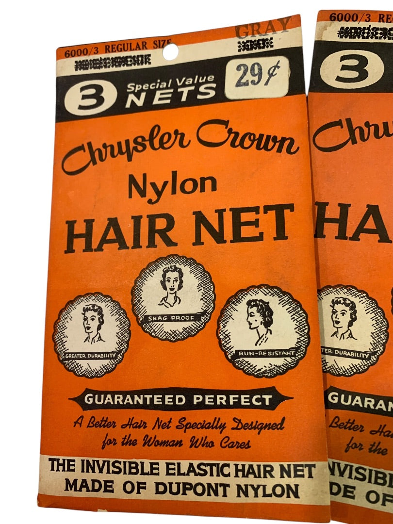 2 Packs Vintage Chrysler Crown Hair Nets Gray Invisible Elastic Hair Net Dupont Nylon