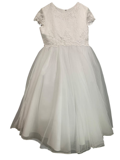 Size 8X Tall Joan Calabrese Girls First Communion Dress Beaded Lace Bodice