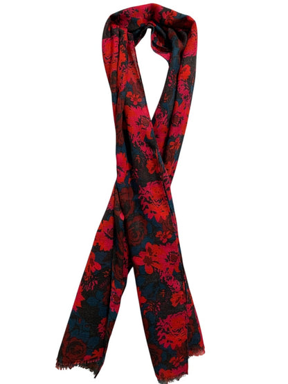 Floral Print Scarf Womens 30 x 72 Inch Blue Red Pink