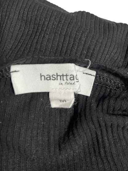 Medium Hashtag In Trend Short Sleeve Ribbed Womens Top Black