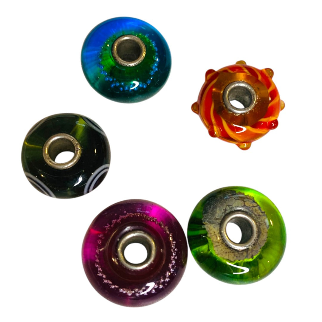 Lot of 5 Assorted Glass Charm Beads Approx 15mm x 8mm