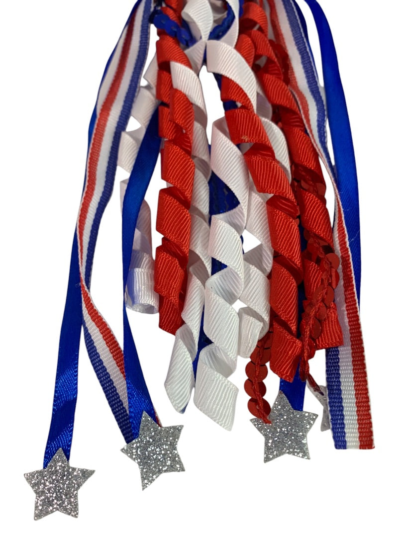 Claires New Elastic Hair Band Ribbon Curly Patriotic USA Red White Blue