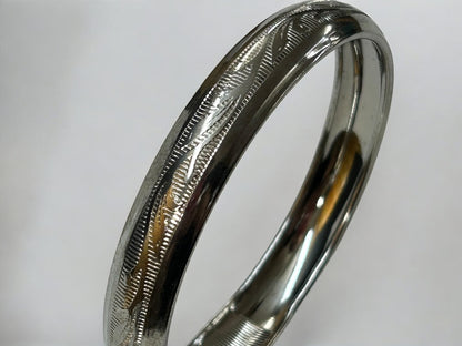 Silvertone Etched Bangle Bracelet 2.6 Inch Inside Diameter 12 mm Width