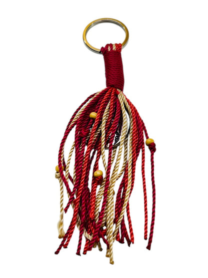 The Sac Purse Fob Tassel Red Tan Beads 6 Inch