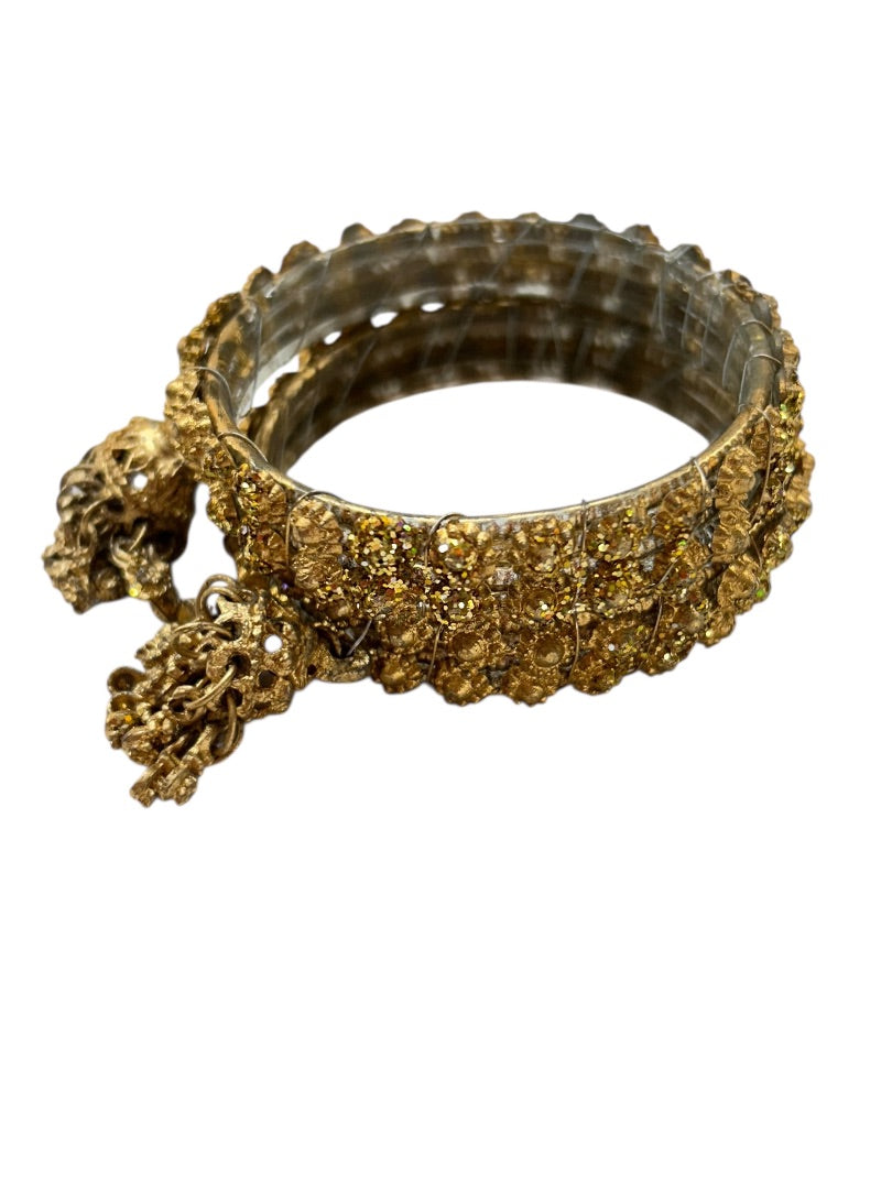 Small Goldtone Bangle Bracelets Set of 2 Glittery Tassels 2.25" Inside Diameter