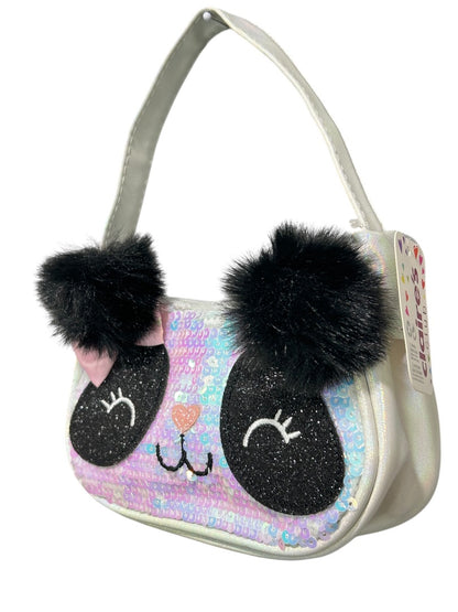 Claires New Panda Girls Handbag Sequin Shiny White