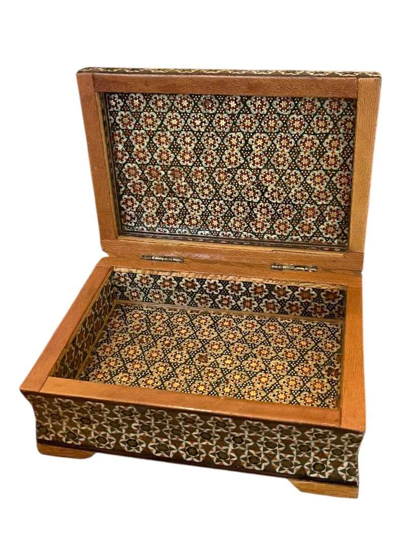 Vintage Khatam Persian Wooden Turkish Trinket Box Hinged Hand Painted