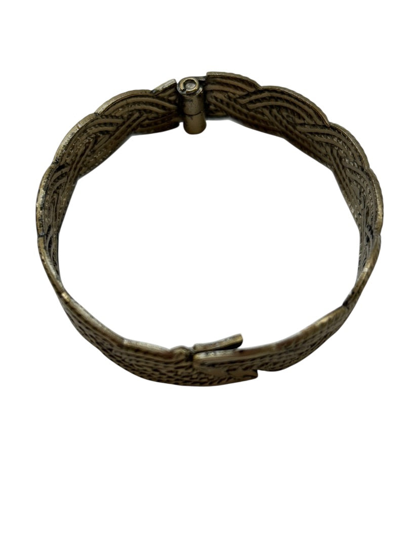 Antiqued Goldtone Hinged Bangle Bracelet Braid Design 2.25" Inside Diameter
