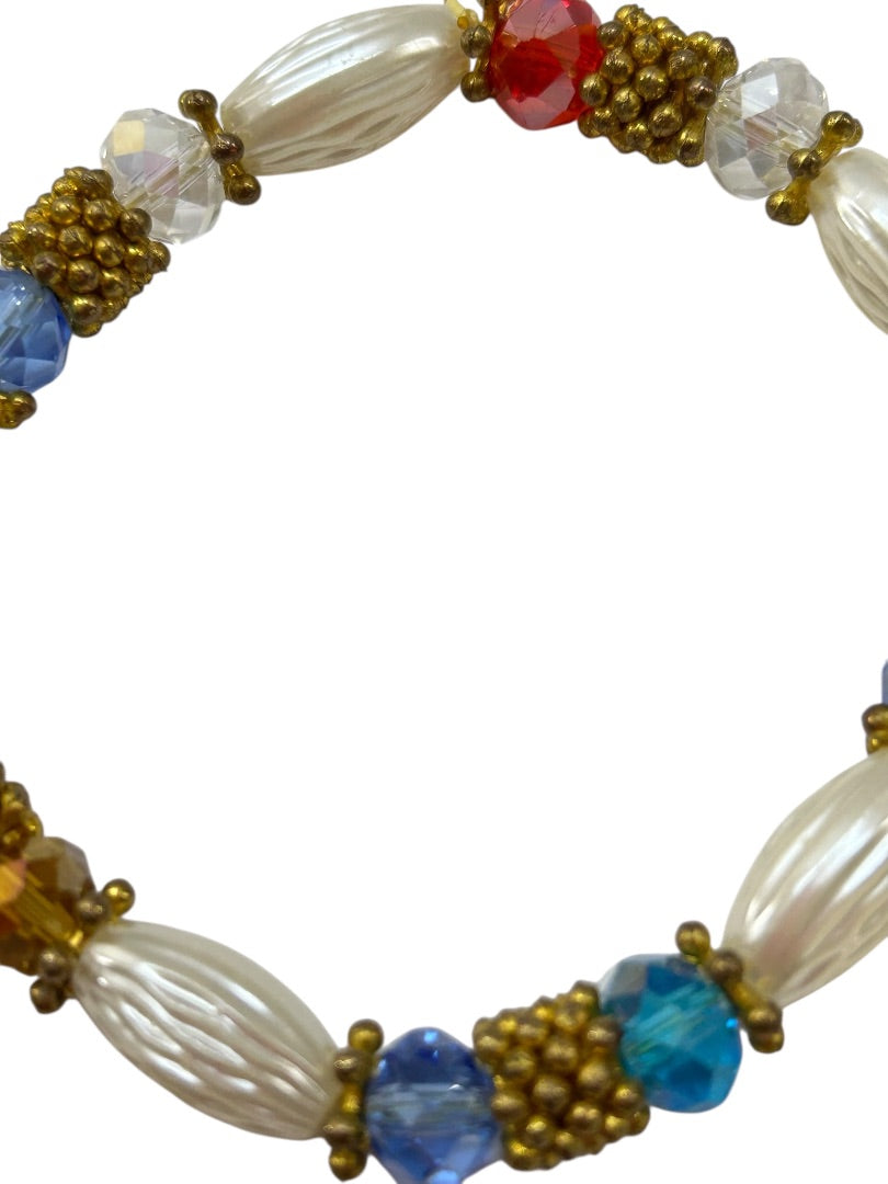 Stretch Bracelet Multi-Color Goldtone Beads Stretchy Retro Look