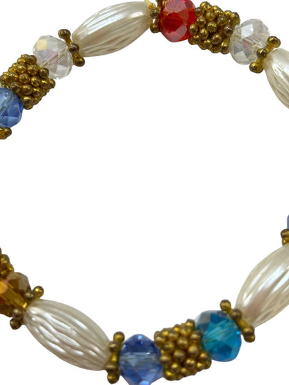 Stretch Bracelet Multi-Color Goldtone Beads Stretchy Retro Look