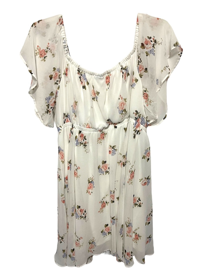 3X Torrid Lined Floral Flutter Sleeve Dress Blouson Style Off Shoulder
