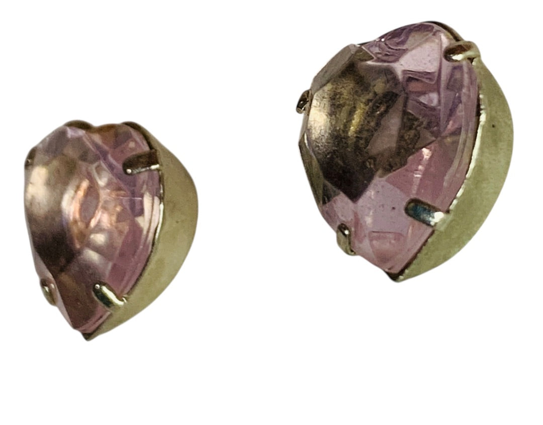 Pink Heart Silvertone Earrings Post Pierced Acrylic .6 Inch