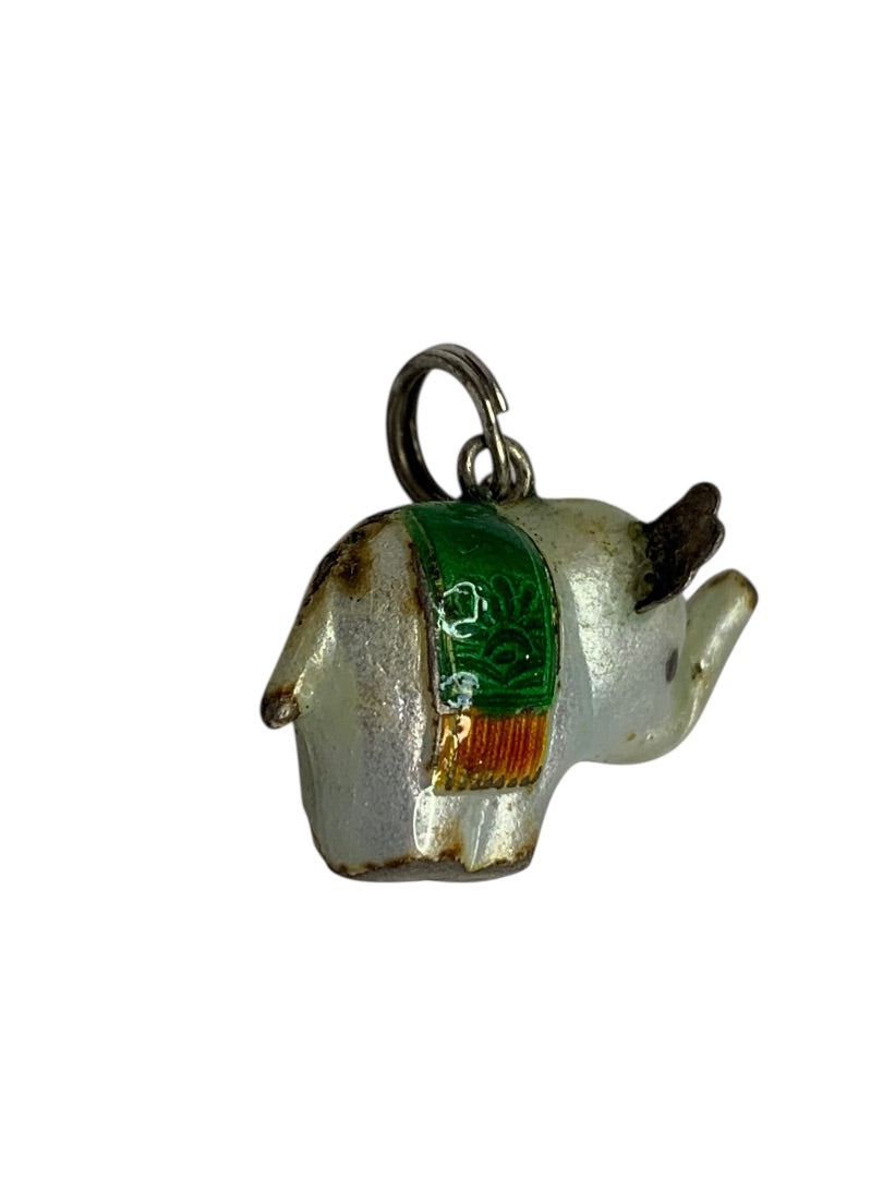Vintage Metal Painted Elephant Lucky Trunk Up Charm Small .75 Inch