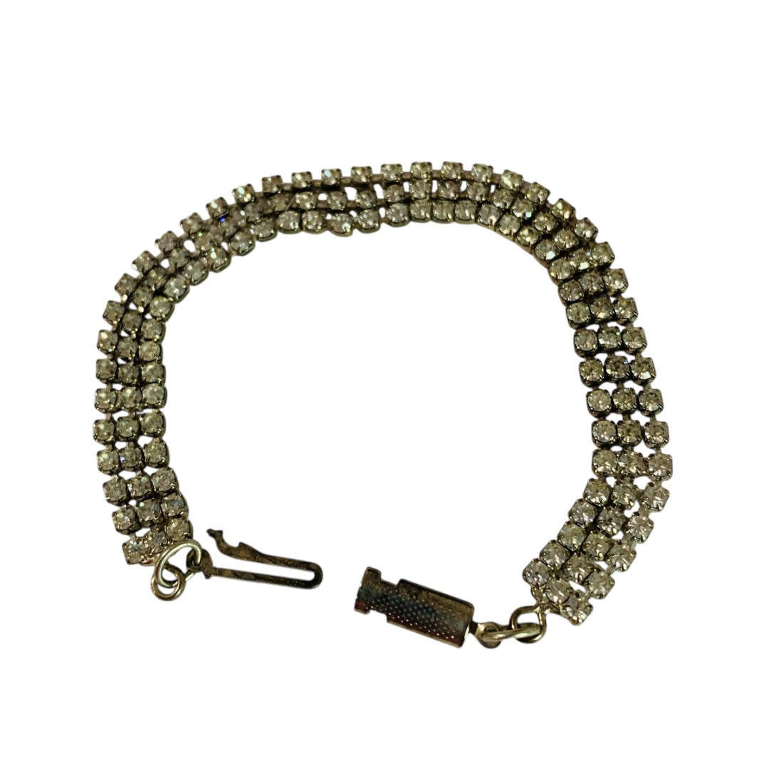 Vintage 3 Row Rhinestone Bracelet 7 Inch Box Clasp Tennis