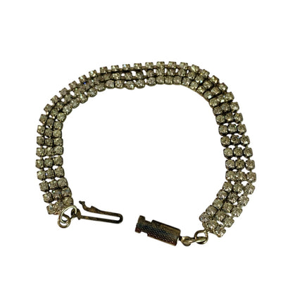 Vintage 3 Row Rhinestone Bracelet 7 Inch Box Clasp Tennis