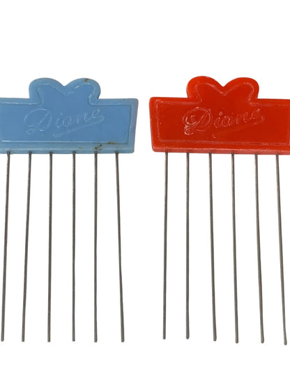 Set of 3 Vintage Hair Picks Combs Pink Poodle "Diane" Metal Teeth