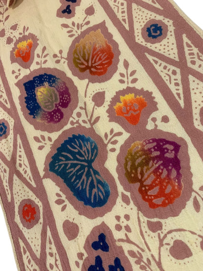 Vintage Linen Blend Boho Scarf Leaf Print 40 x 10 Inch