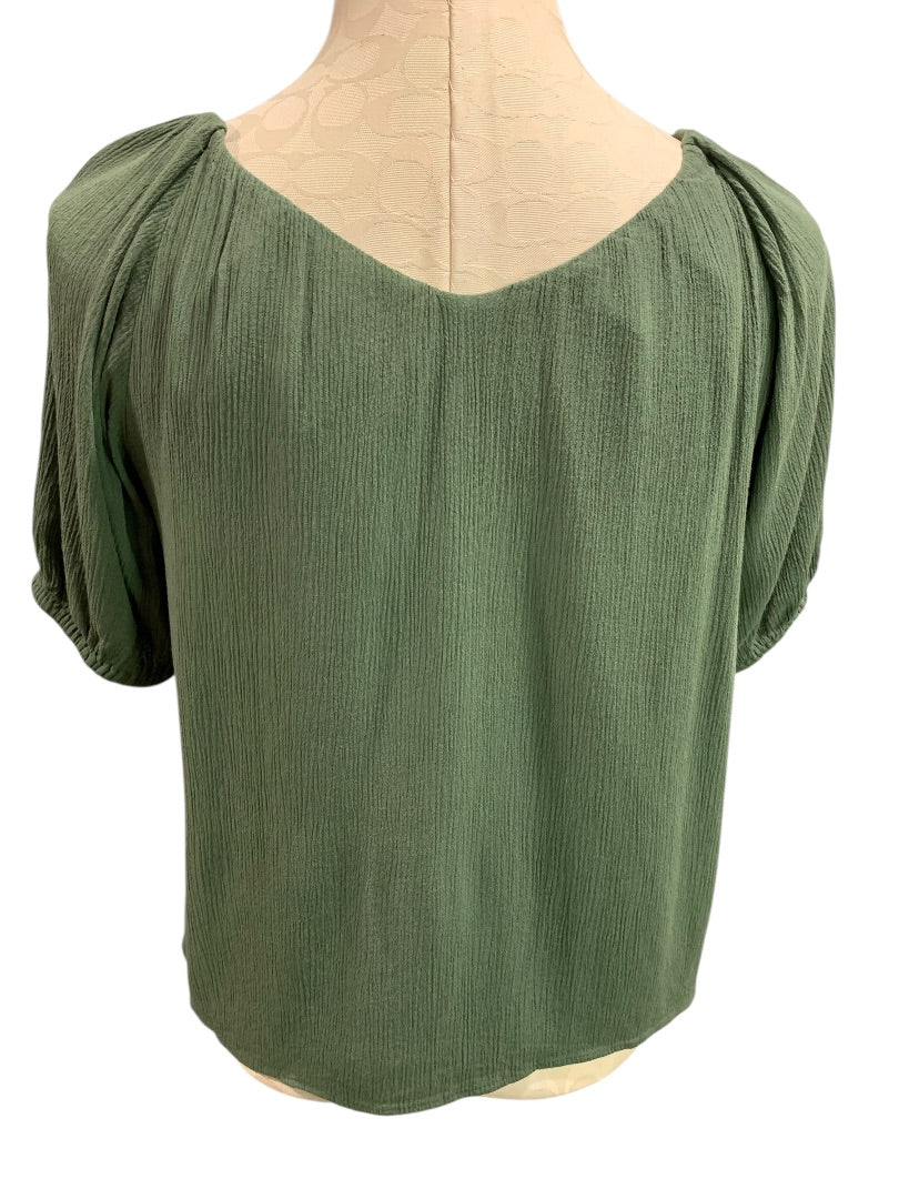 XSP Loft Petites Womens Green Scoop Neck Pullover Lined Short Sleeve Shirt Blouse