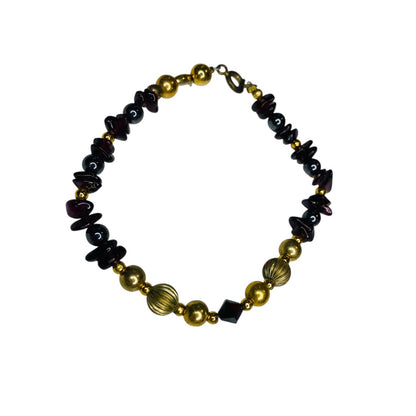 Beaded Bracelet 7.5 Inch Goldtone Gray Amethyst Spring Clasp