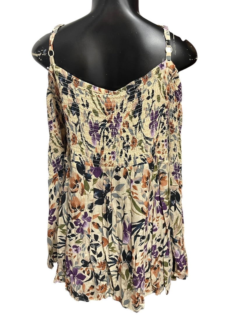 3X Torrid Smocked Cold Shoulder Floral Womens Top Shirt Challis