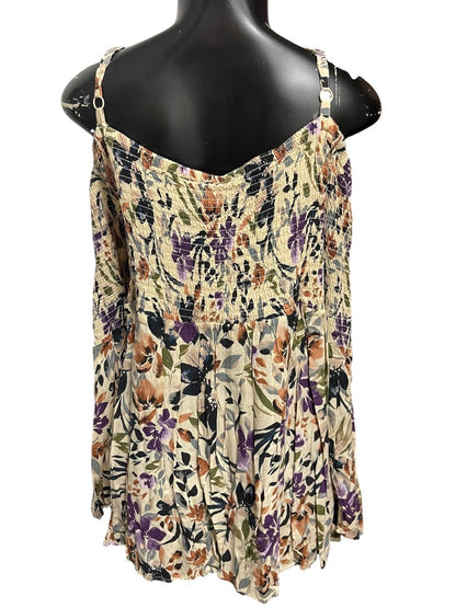 3X Torrid Smocked Cold Shoulder Floral Womens Top Shirt Challis