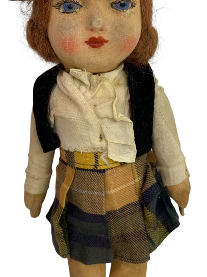 Vintage Chad Valley Cloth Doll 12 Inch Scottish Girl Made in England