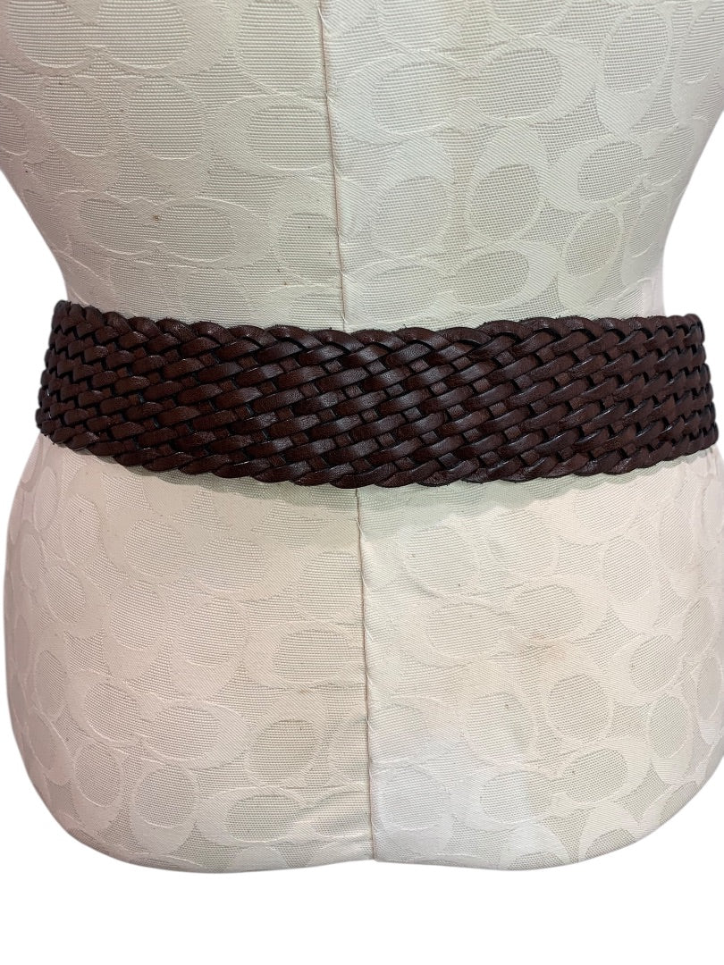 Small (29-30") Loft Womens Brown Woven Leather Belt 2 Inch Width
