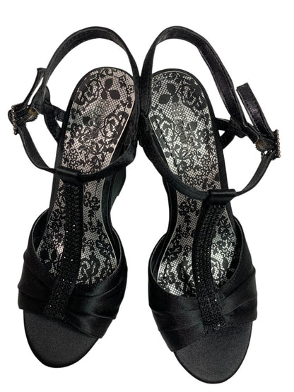 Size 6 Kenneth Cole Reaction Black Satin Embellished 4" Wedge Heel Shoes