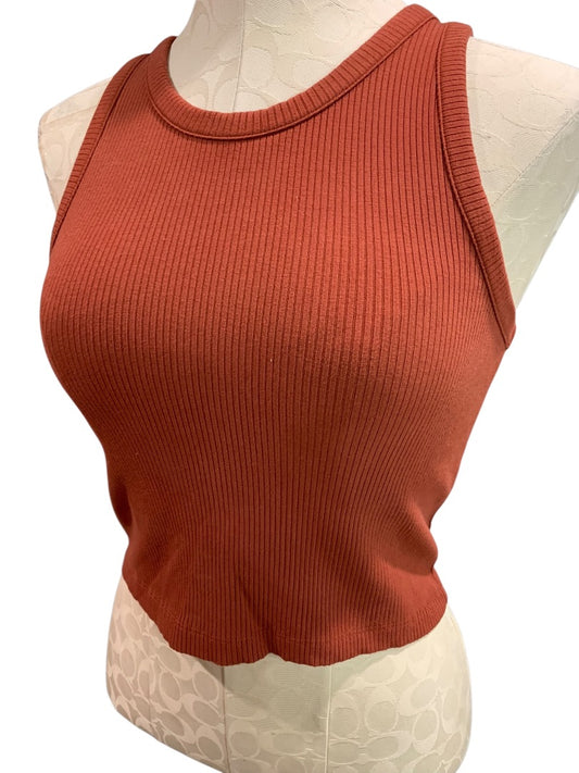 Small Loft Womens Ribbed Orange Crop Tank Top Shirt Rust Orange
