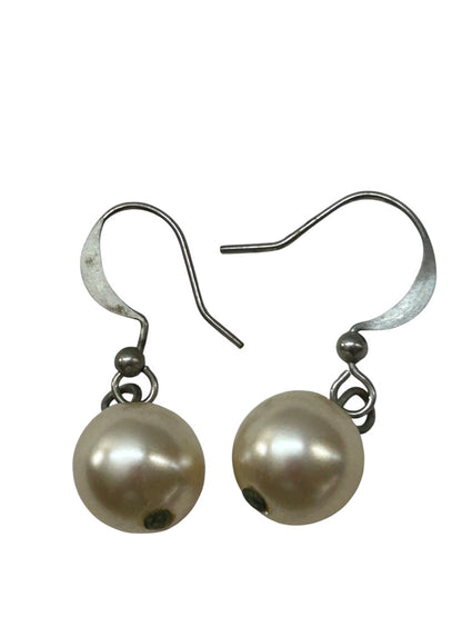 Faux Pearl 10mm Fish Hook Pierced Earrings 1 Inch Drop Dangle